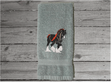 Load image into Gallery viewer, Clydesdale gray hand towel  - is the perfect gift for the person who has a Clydesdale or teem with a wagon - western atmosphere - bath or guest bath even the kitchen home decor - Borgmanns Creations -2
