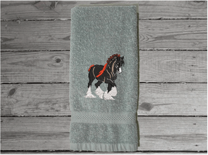 Clydesdale gray hand towel  - is the perfect gift for the person who has a Clydesdale or teem with a wagon - western atmosphere - bath or guest bath even the kitchen home decor - Borgmanns Creations -2