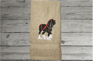 Clydesdale beige hand towel  - is the perfect gift for the person who has a Clydesdale or teem with a wagon - western atmosphere - bath or guest bath even the kitchen home decor - Borgmanns Creations -3