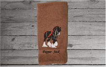 Load image into Gallery viewer, Clydesdale brown hand towel  - is the perfect gift for the person who has a Clydesdale or teem with a wagon - western atmosphere - bath or guest bath even the kitchen home decor - Borgmanns Creations -5
