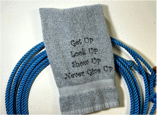 gray bath hand towel saying - bathroom or kitchen - "Get Up Look Up Show Up Never Give Up" - shower gift, birthday gift housewarming gift - country farmhouse decor - personalized gift for mom or friend - Borgmanns Creations