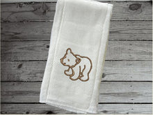 Load image into Gallery viewer, This diaper burp cloth with bear design would be the perfect baby shower gift for one on the farm, embroidered decorative diaper. Makes a useful gift for any meal of the day or to keep handy through the whole day. Baby burp cloth a gift for mom to be. - Borgmanns-Creations -1
