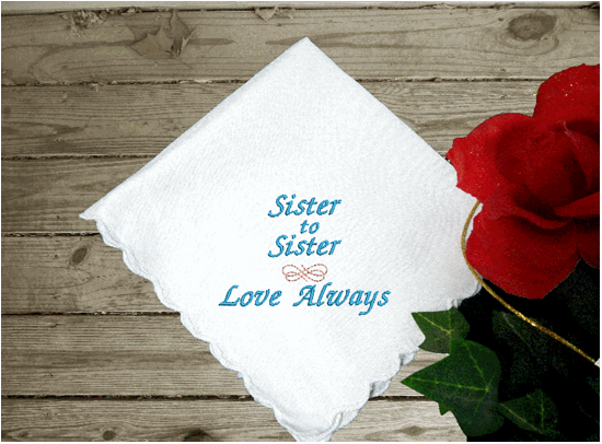 Bridesmaids gift from sister - gift for your junior bridesmaid - keep for her wedding - personalized handkerchief wedding gift - white cotton handkerchief with scalloped edges 11
