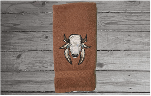 Brown  hand towel - embroidered Southwest decor buffalo head - gift Southwest theme bath / kitchen - housewarming gift - home decor - Borgmanns Creations 1