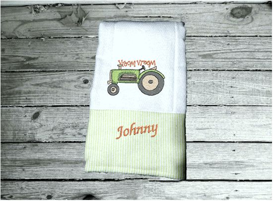 Diaper burp cloth - tractor design -  perfect baby shower gift - farmhouse gift-  personalized embroidered decorative diaper - colorful material across edge -  gift for mother to be - Borgmanns Creations 1