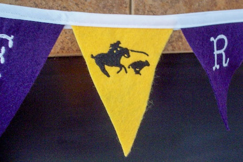 Calf roper banner - decorate your wall to show off your trophies - party decorations - celebrate your last go round - kids room - letters are embroidered so they can't peel off - 10 flags each 3 1/2