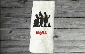 White hand towel - embroidered carolers with NOEL-  personalize with name - bathroom kitchen towel - gift for mom - Borgmanns Creations 2