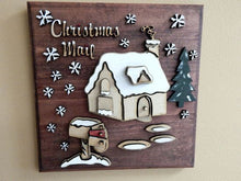 Load image into Gallery viewer,  Christmas Mail wall hanging -laser cut luan wood - glued to a 1&quot; beveled edge wood mahogany stain - acrylic paint-  Santa&#39;s house and mail box - Christmas decoration - wood wall art gift for mom - Borgmanns Creations
