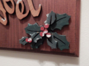 Noel wall hanging - laser cut lauan wood glued to a 1" beveled edge mahogany stained base - hanging hook on back - holiday sign - gift for mom - gift for a friend teacher gift - 7" x 3 1/2" - Christmas decoration gift home decor - Borgmanns Creations