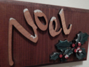Noel wall hanging - laser cut lauan wood glued to a 1" beveled edge mahogany stained base - hanging hook on back - holiday sign - gift for mom - gift for a friend teacher gift - 7" x 3 1/2" - Christmas decoration gift home decor - Borgmanns Creations
