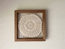 Load image into Gallery viewer, Crochet doily one of a kind wall hanging, or it can stand alone on any side - large white doily between 2 pieces of acrylic and framed in wood. - gift for the country farmhouse decor - bedroom decor ideas for your home or a special gift - Borgmanns Creations - 2
