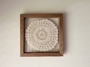 Crochet doily one of a kind wall hanging, or it can stand alone on any side - large white doily between 2 pieces of acrylic and framed in wood. - gift for the country farmhouse decor - bedroom decor ideas for your home or a special gift - Borgmanns Creations - 2