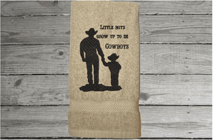 Beige custom towels western design - gift for dad or grandfathers on Fathers Day or his birthday - personalized bath hand towel embroidered country home decor gifts - gift for the cowboy in your life - Borgmanns Creations 2