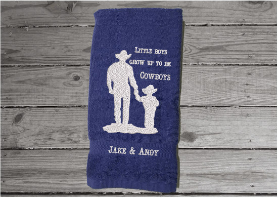 Blue custom towels western design - gift for dad or grandfathers on Fathers Day or his birthday - personalized bath hand towel embroidered country home decor gifts - gift for the cowboy in your life - Borgmanns Creations 1