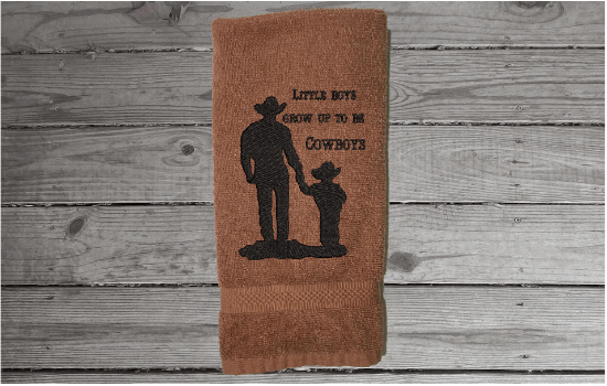 Brown custom towels western design - gift for dad or grandfathers on Fathers Day or his birthday - personalized bath hand towel embroidered country home decor gifts - gift for the cowboy in your life - Borgmanns Creations 3