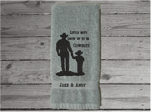 Gray custom towels western design - gift for dad or grandfathers on Fathers Day or his birthday - personalized bath hand towel embroidered country home decor gifts - gift for the cowboy in your life - Borgmanns Creations 4