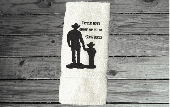 White custom towels western design - gift for dad or grandfathers on Fathers Day or his birthday - personalized bath hand towel embroidered country home decor gifts - gift for the cowboy in your life - Borgmanns Creations 5