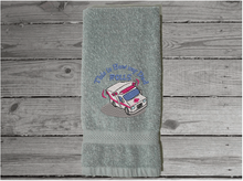 Load image into Gallery viewer, GRay bathroom hand towel - embroidered first responder Paramedic - dad gift from his son/ daughter - kitchen decor - Borgmanns Creations 3
