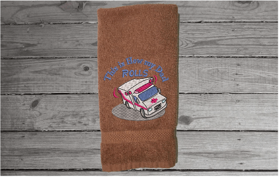Brown bathroom hand towel - embroidered first responder Paramedic - dad gift from his son/ daughter - kitchen decor - Borgmanns Creations 5