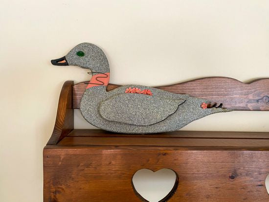 Wall art duck wood sculpture nursery decor, or dad's den at the lake house.  Duck hunter gift. 1/2" MDF board, layered wood, hand painted, with wire and flowers, 9" H x 18" W x 1/2" D - Borgmanns Creations 
