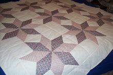 Load image into Gallery viewer, Eight Star Quilt,  All cotton pieces were hand stitched in the 1950&#39;s, and I finished putting on the backing by hand quilting in 1999, and it has poly filling in the center. 69&quot; x 69&quot;,  farmhouse bedroom decor, throw cover, wall hanging or a bed quilt. - Borgmanns Creations 1
