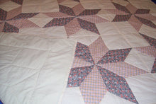 Load image into Gallery viewer, Eight Star Quilt, All cotton pieces were hand stitched in the 1950&#39;s, and I finished putting on the backing by hand quilting in 1999, and it has poly filling in the center. 69&quot; x 69&quot;, farmhouse bedroom decor, throw cover, wall hanging or a bed quilt. - Borgmanns Creations 5
