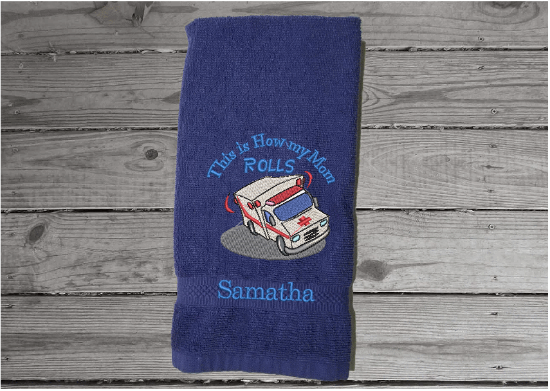 Blue hand towel - gift for mom embroidered hand towel - special gift for the paramedic worker -  first responder - home decor for bathroom and kitchen - cotton towel premium soft and absorbent 16" x 27" - Borgmanns Creations - 3