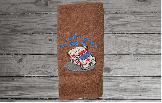 Brown hand towel - gift for mom embroidered hand towel - special gift for the paramedic worker -  first responder - home decor for bathroom and kitchen - cotton towel premium soft and absorbent 16" x 27" - Borgmanns Creations - 4