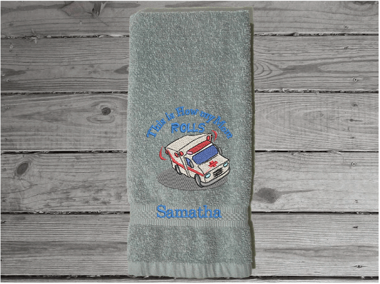 Gray hand towel - gift for mom embroidered hand towel - special gift for the paramedic worker -  first responder - home decor for bathroom and kitchen - cotton towel premium soft and absorbent 16" x 27" - Borgmanns Creations - 5