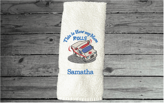 White hand towel - gift for mom embroidered hand towel - special gift for the paramedic worker -  first responder - home decor for bathroom and kitchen - cotton towel premium soft and absorbent 16" x 30" - Borgmanns Creations - 1