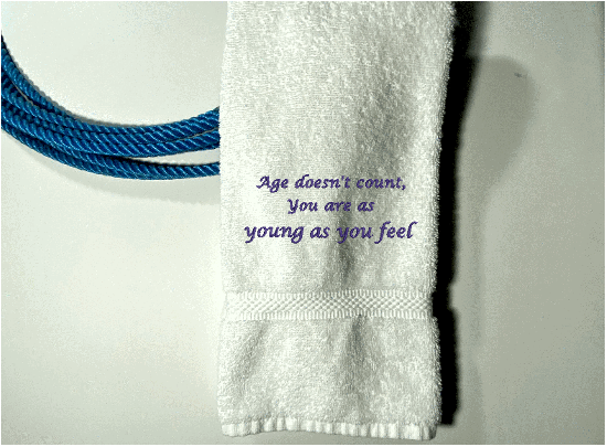 White blue bath hand towel - cute saying "Age doesn't count, you are as young as you feel" - birthday gift for mom, gift for dad, grandparents uncles and friends - thank you gift party hostess, birthday gift anniversary gift - Borgmanns Creations 6