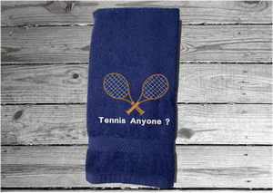 Blue  tennis towel - embroidered sports hand towel for the tennis player, personalized sweat towel for him/ her. Home decor for bathroom or kitchen. Terry towel soft and absorbent 16" x 27" - Borgmanns Creations 