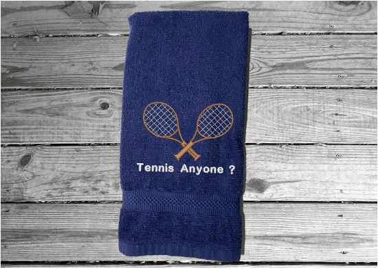 Blue  tennis towel - embroidered sports hand towel for the tennis player, personalized sweat towel for him/ her. Home decor for bathroom or kitchen. Terry towel soft and absorbent 16