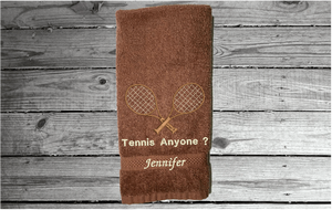 Brown tennis towel - embroidered sports hand towel for the tennis player, personalized sweat towel for him/ her. Home decor for bathroom or kitchen. Terry towel soft and absorbent 16" x 27" - Borgmanns Creations 