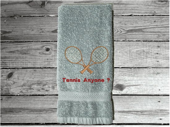 Gray  tennis towel - embroidered sports hand towel for the tennis player, personalized sweat towel for him/ her. Home decor for bathroom or kitchen. Terry towel soft and absorbent 16" x 27" - Borgmanns Creations 