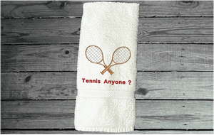 White  tennis towel - embroidered sports hand towel for the tennis player, personalized sweat towel for him/ her. Home decor for bathroom or kitchen. Terry towel soft and absorbent 16" x 30" - Borgmanns Creations 