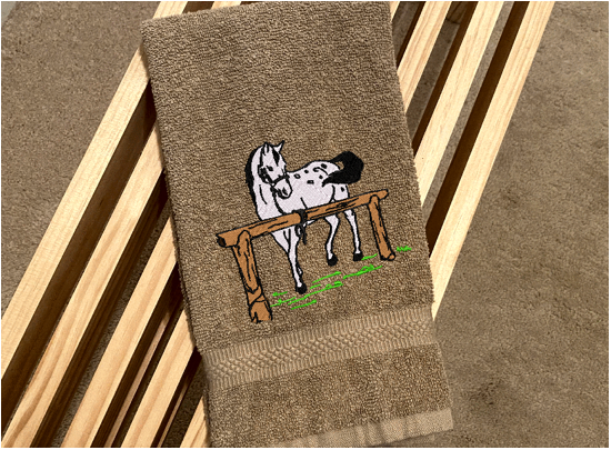 Beige hand towel western decor - horse lovers gift - farmhouse decor - embroidered western birthday gift idea - bathroom decor - kitchen decor -  gift for him- den or work in the barn - housewarming gift for friend - Borgmanns Creations 1