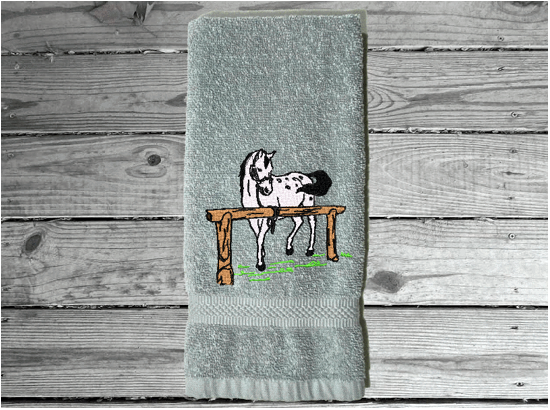 Gray hand towel western decor - horse lovers gift - farmhouse decor - embroidered western birthday gift idea - bathroom decor - kitchen decor -  gift for him- den or work in the barn - housewarming gift for friend - Borgmanns Creations 4