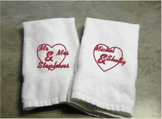 Personalized white hand towel set - wedding gift bride and groom - bathroom decor -bridal shower or wedding gift - personalize with with Mr. Mrs. or with their names - home decor new couple - Borgmanns Creations 1