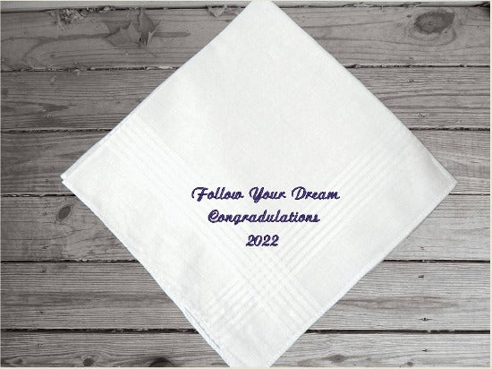 Embroidered white cotton handkerchief satin strips, 16" x 16", makes a great graduation gift, a grad from high school, collage, or special school, new job gift, wedding gift, or can be a gift for dads, uncles, brothers, friend, a small remembrance of a wonderful occasion - Borgmanns Creations -3