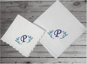 Couples gift for the bride/groom wedding -  mother/father anniversary - celebrate that special day - personalized embroidered with an initial order just one lady or man for a birthday gift - Cotton handkerchief lady 11" x 11" man 16" x 16" - Borgmanns Creations - 4
