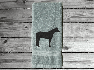 Gray Quarter Horse hand towel home decor for bathroom or kitchen, cotton terry towel soft and absorbent, 16" x 27", embroidered quarter horse design, western decor for the horse lovers and their family - Borgmanns Creations  