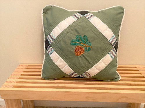 Pine cone pillow cover - denim material batting between top two layers, cord around edges, embroidered design, opens in the back, gift for mom , for sofa or bed, housewarming gift, birthday, anniversary 20