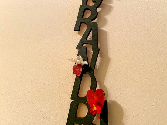Wood wall art,  laser cut luan wood, acrylic paint - green, layered wood, flowers, wire, 12" H x 3" W x 1/4" D, a one of a kind home decor birthday gift for grandpa's bedroom wall or door, family name design, Wonderful gift for Fathers Day, Birthday gift - Borgmanns Creations 