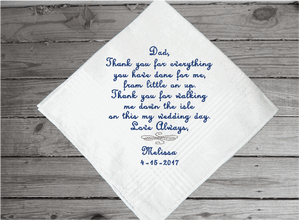 Father of the bride handkerchief - this will make the perfect gift - a daughter's loving thoughts to dad on her wedding day - this handkerchief will always be a cherished gift - cotton handkerchief 16" x 16" with satin strips - Borgmanns Creations - 4