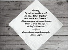 Load image into Gallery viewer, Father of the bride wedding gift for dad, embroidered handkerchief with loving thoughts - Borgmanns Creations 1
