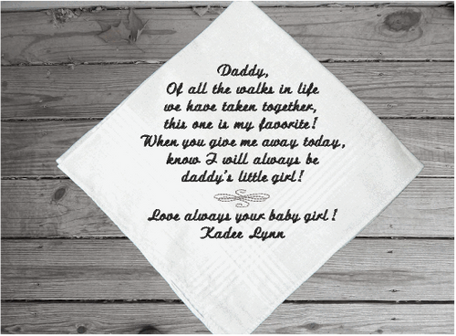 Father of the bride wedding gift for dad, embroidered handkerchief with loving thoughts - Borgmanns Creations 1