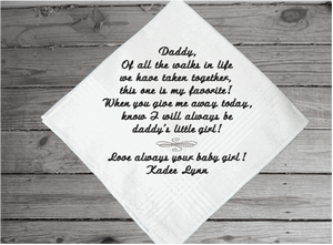 Father of the bride wedding gift for dad, embroidered handkerchief with loving thoughts - Borgmanns Creations 1
