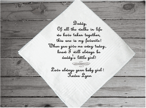 Father of the bride wedding gift for dad, embroidered handkerchief with loving thoughts in black thread - Borgmanns Creations