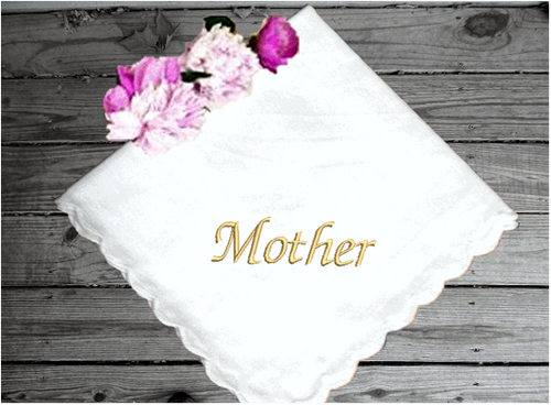 Woman's handkerchief, gift for mom, elegant embroidered cotton handkerchief, scalloped edges, 16